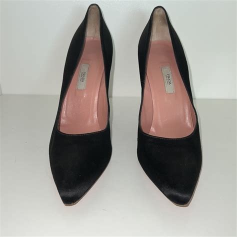 prada black satin pumps|Prada shoes.